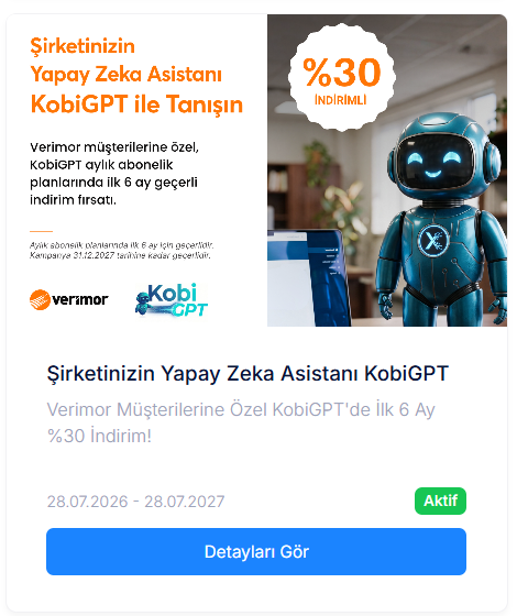 Verimor müşterilerine özel KobiGPT'de ilk 6 ay %30 indirim